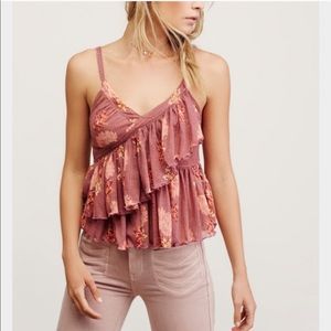 Free people floral ruffle babydoll tank top xs
